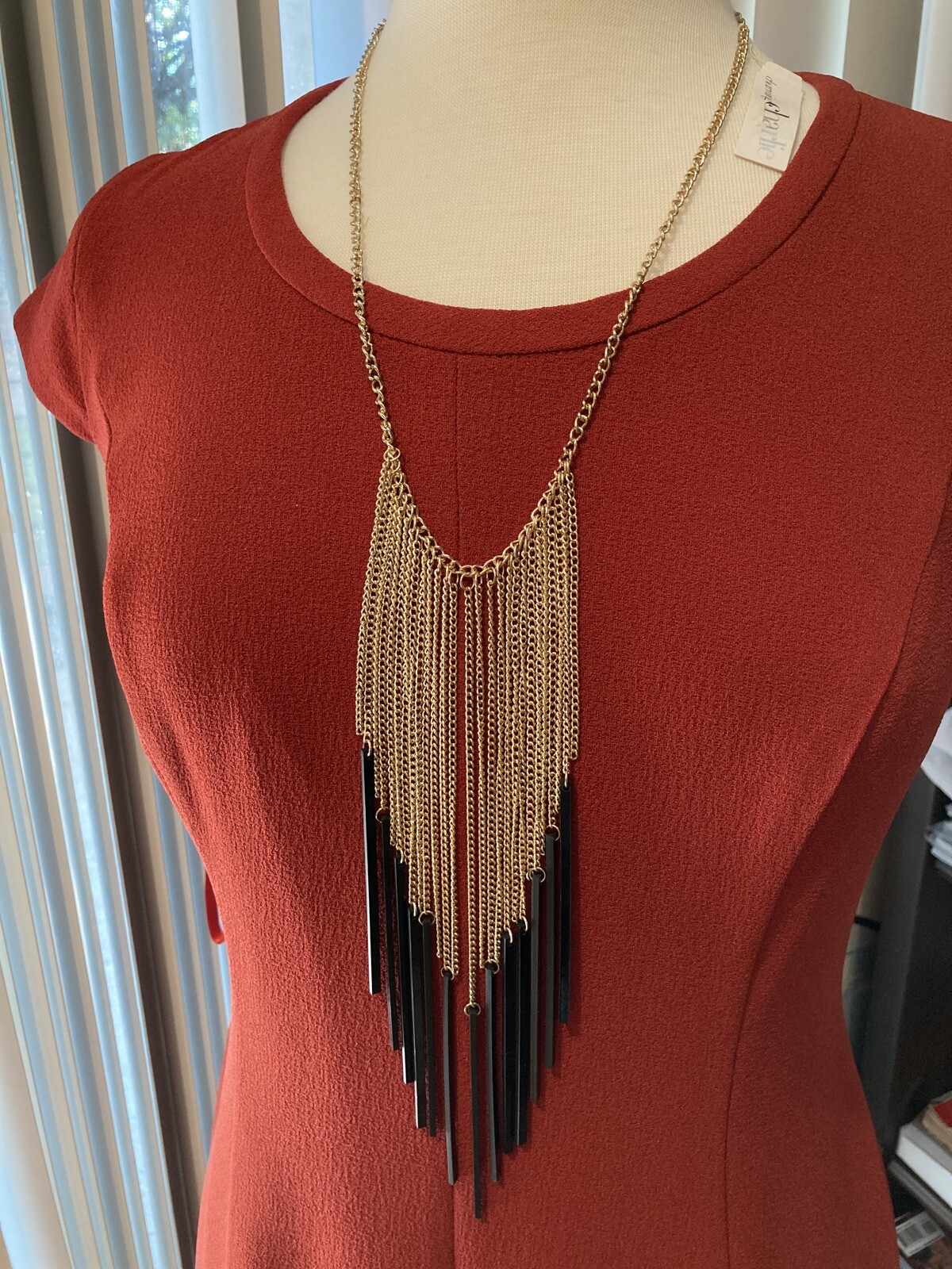 New Charming Charlie silvertone 8 1/2” Tassel pendant Adjustable necklace 2313