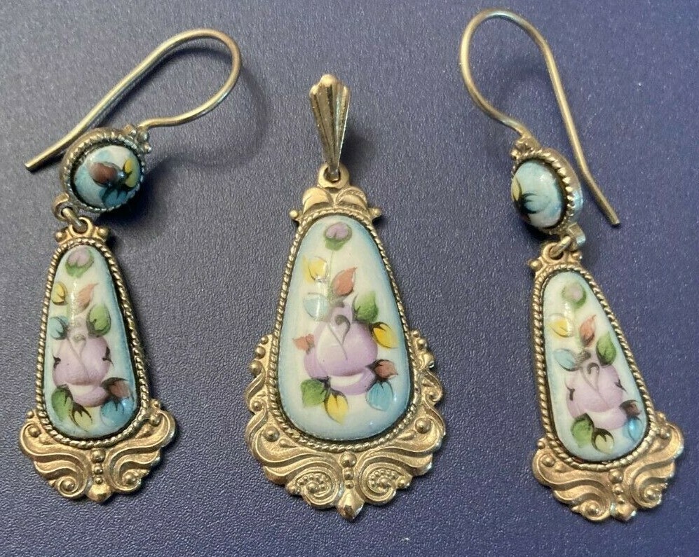 #35 Genuine Russian Jewelry German Silver Set Earrings Pendant Vintage Filigree
