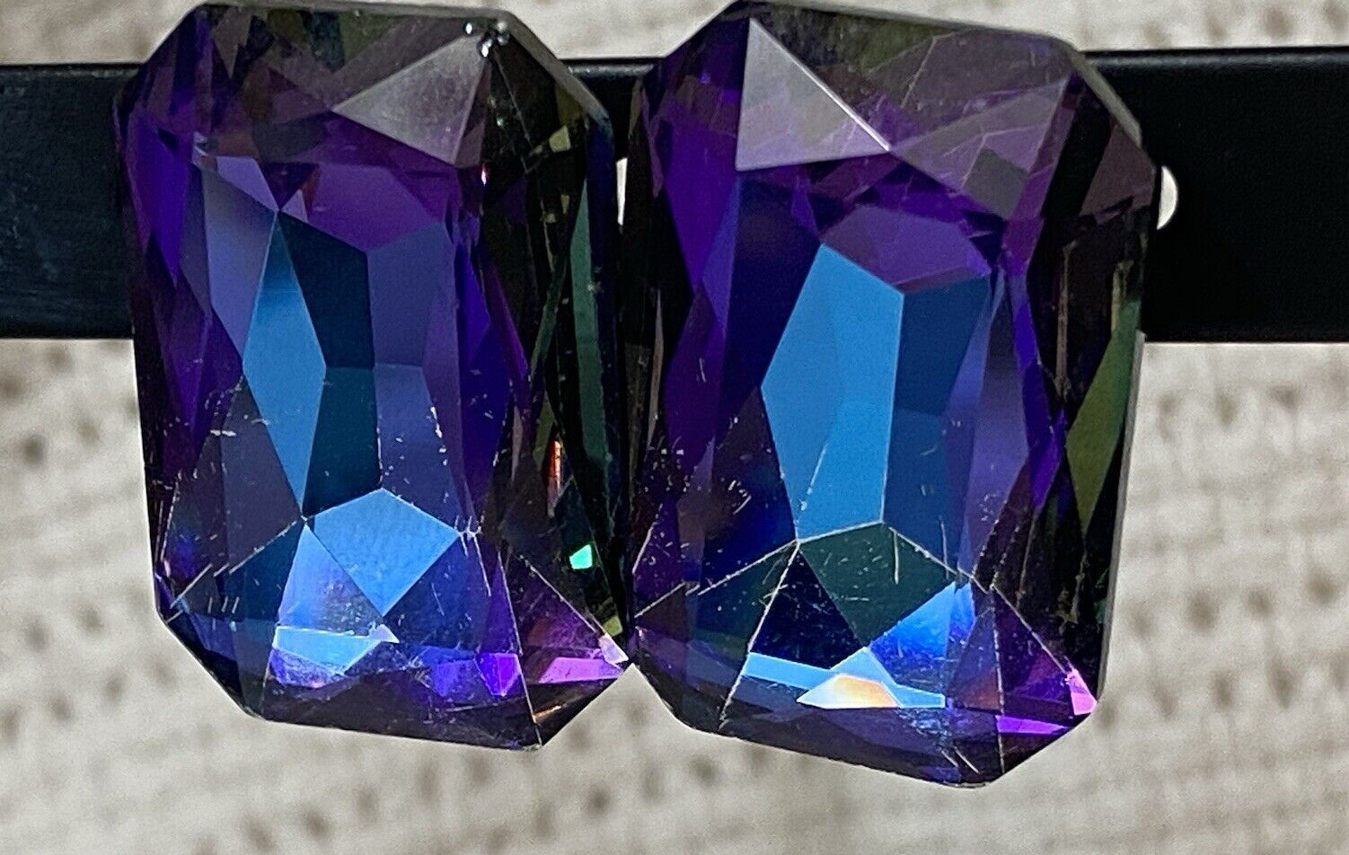 Large Statement Stone Earrings Changes From Purple To A Blue Center