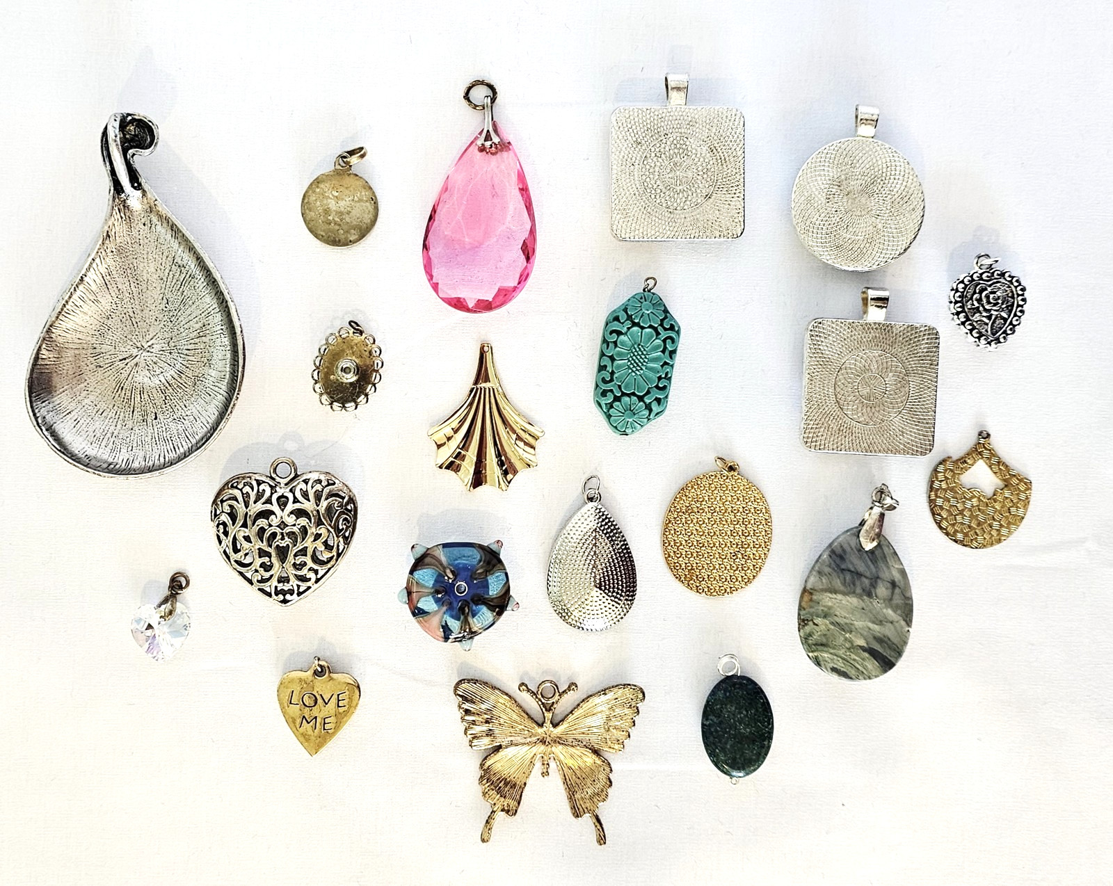 Mixed Lot of 20 Vtg to Now Costume Jewelry Pendants Various Colors Shapes Sizes