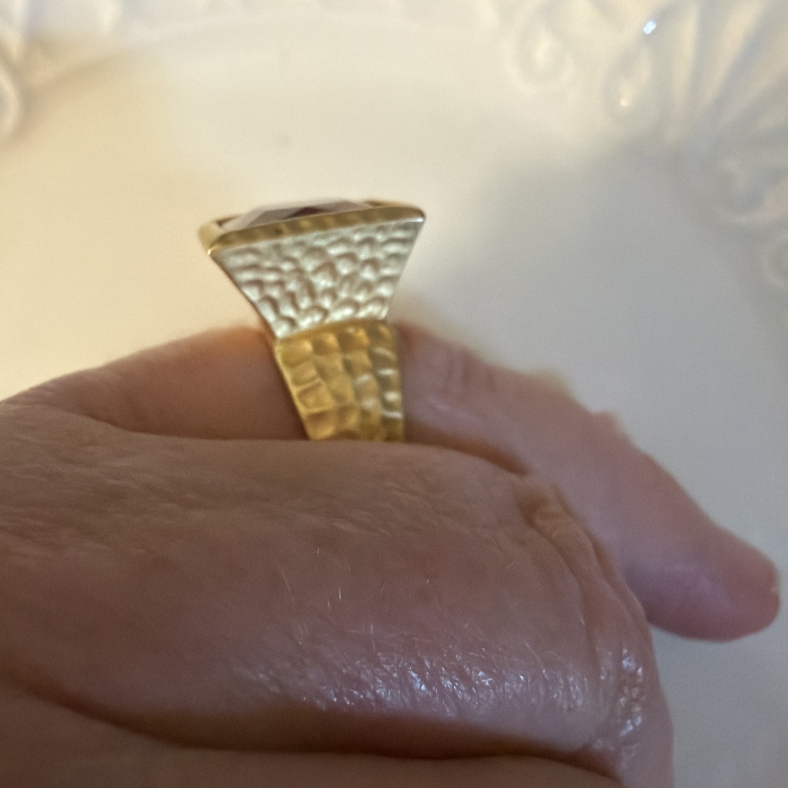 Modernist retro Hammered Statement Ring Princess Cut Citrine Fashion Jewelry