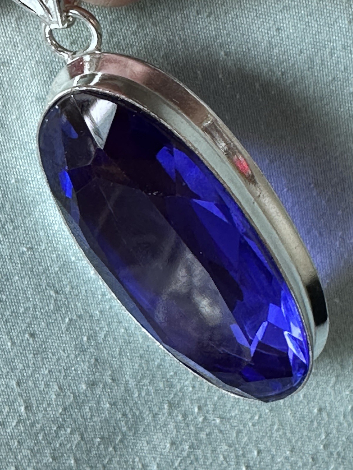 Brilliant Blue Lab Created Tanzanite Pendant High Polished Bezel Gemstone