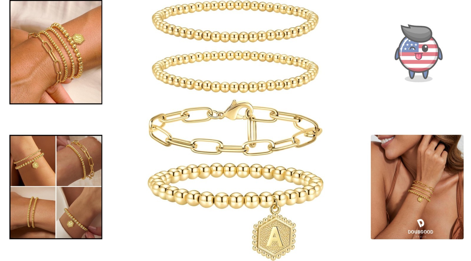 14K Gold Plated Initial Charm Beaded Bracelets – Stylish Stackable Jewelry Set
