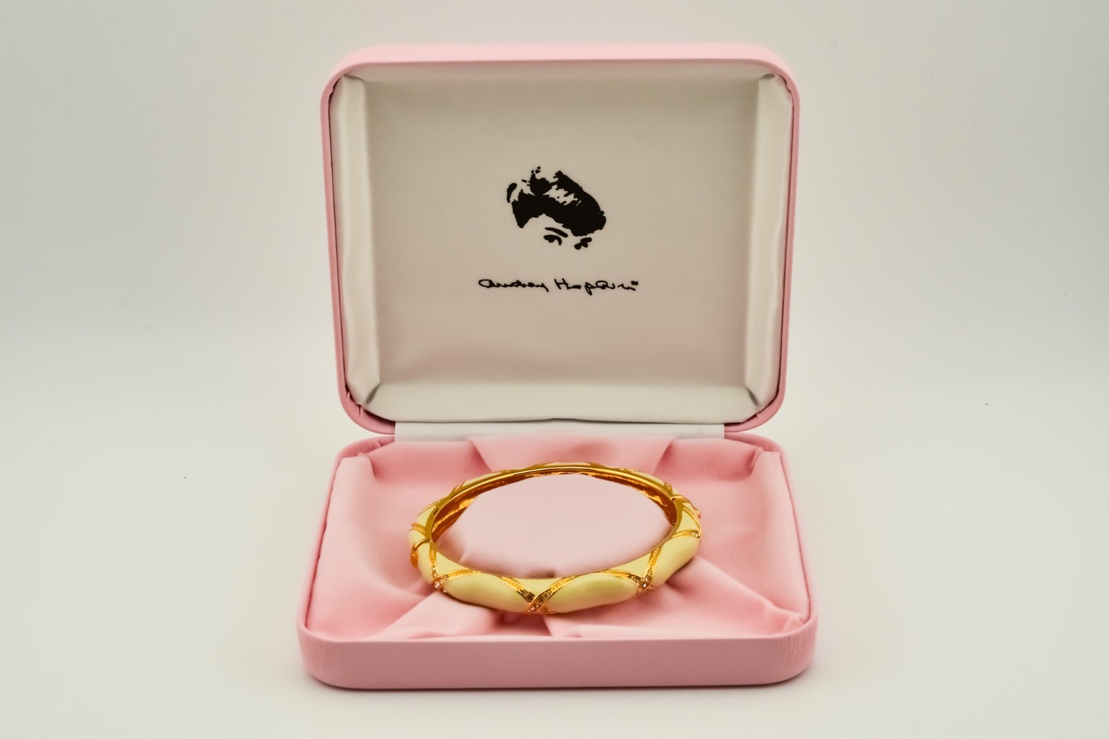 Camrose & Kross Audrey Hepburn Ivory Rhinestone Hinged Bangle Bracelet