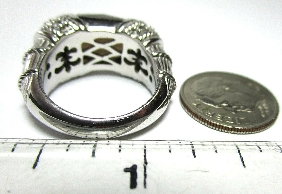 JUDITH RIPKA Sterling Silver Ring w Smoky Topaz / CZ’s 10.2 grams lot 28y3