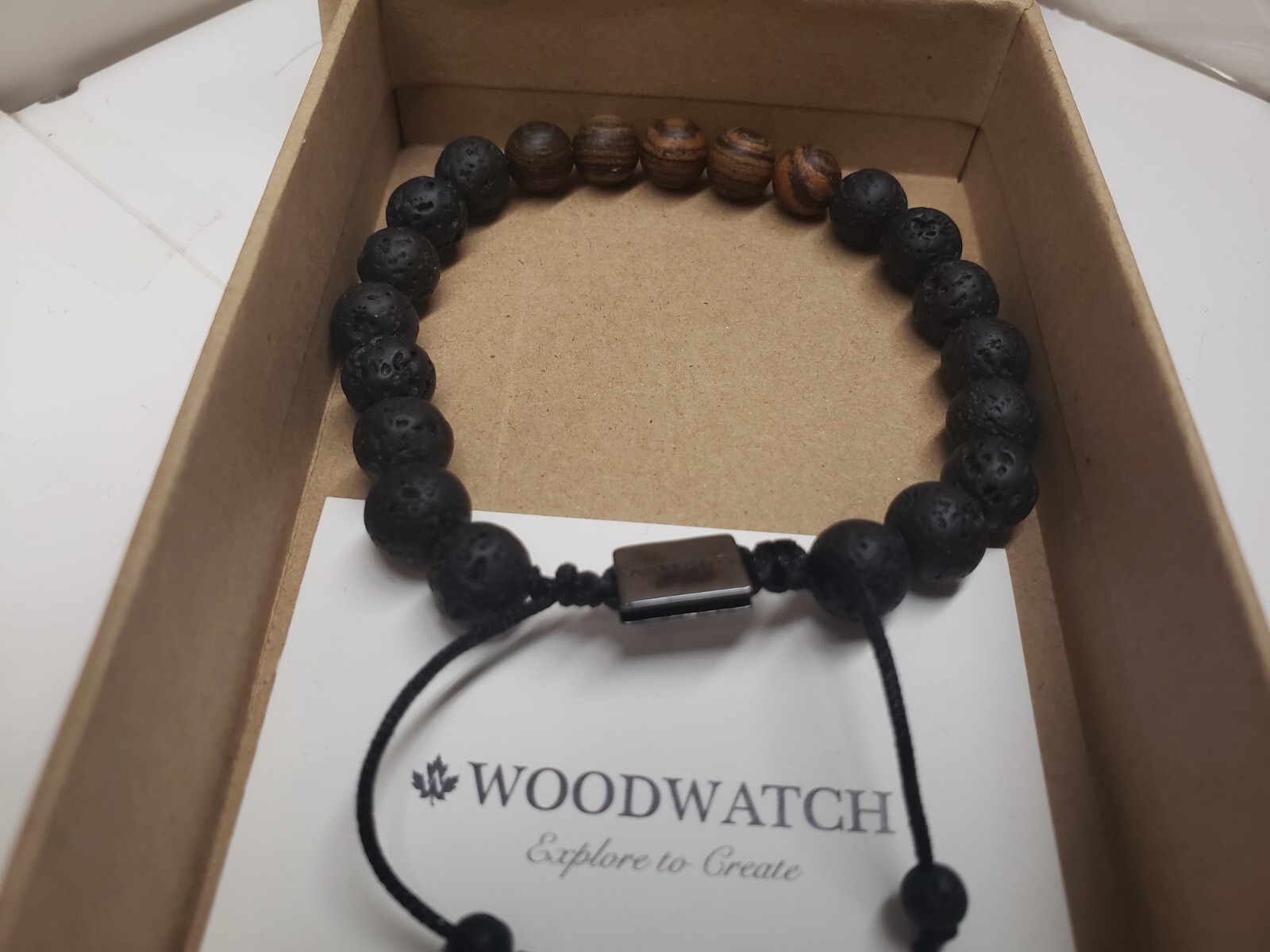 WoodWatch Cotton Beaded Rope Black/Brown Rosewood Agate Bracelet