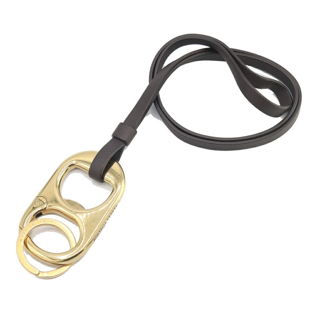 Bottega Veneta Leather & Metal Keyring Gold Dark Brown Used