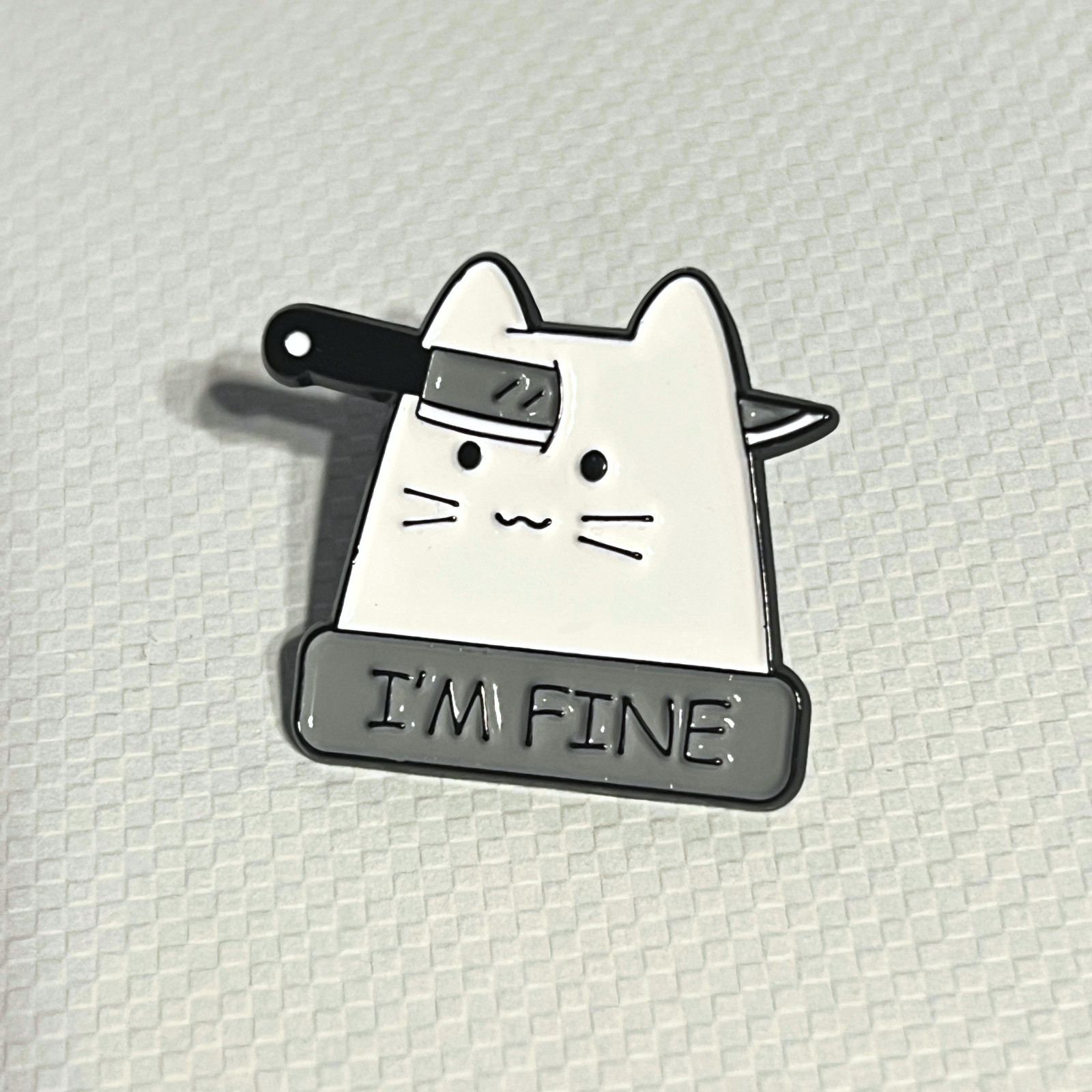 I’m Fine Cat Enamel Pin Funny Dark Humor Knife Kitty Meme Badge