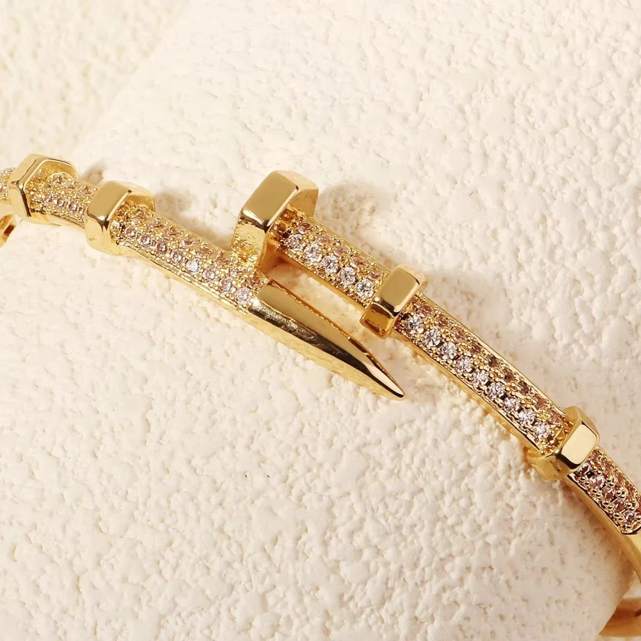14k Yellow gold plated trendy bangle bracelet AAA quality cubic zurconia accents