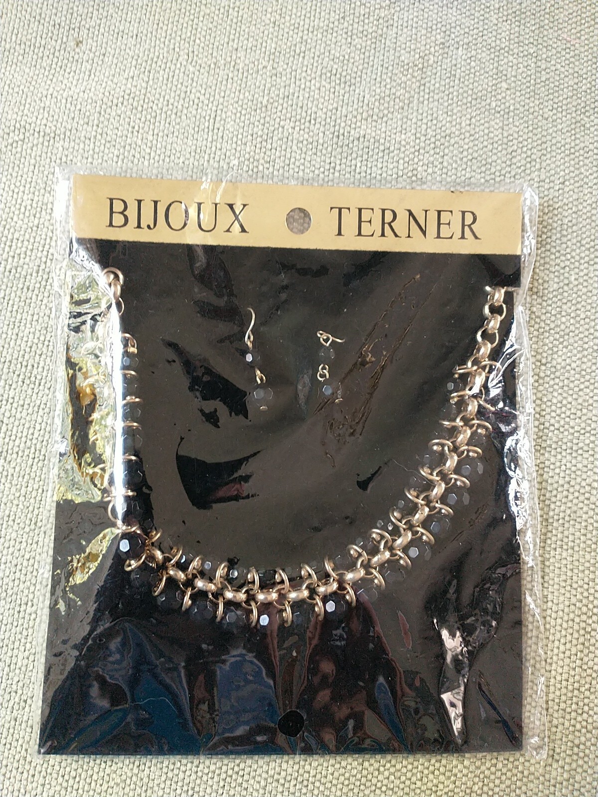 New Bijoux Terner black & gold necklace with matching pierced earring set
