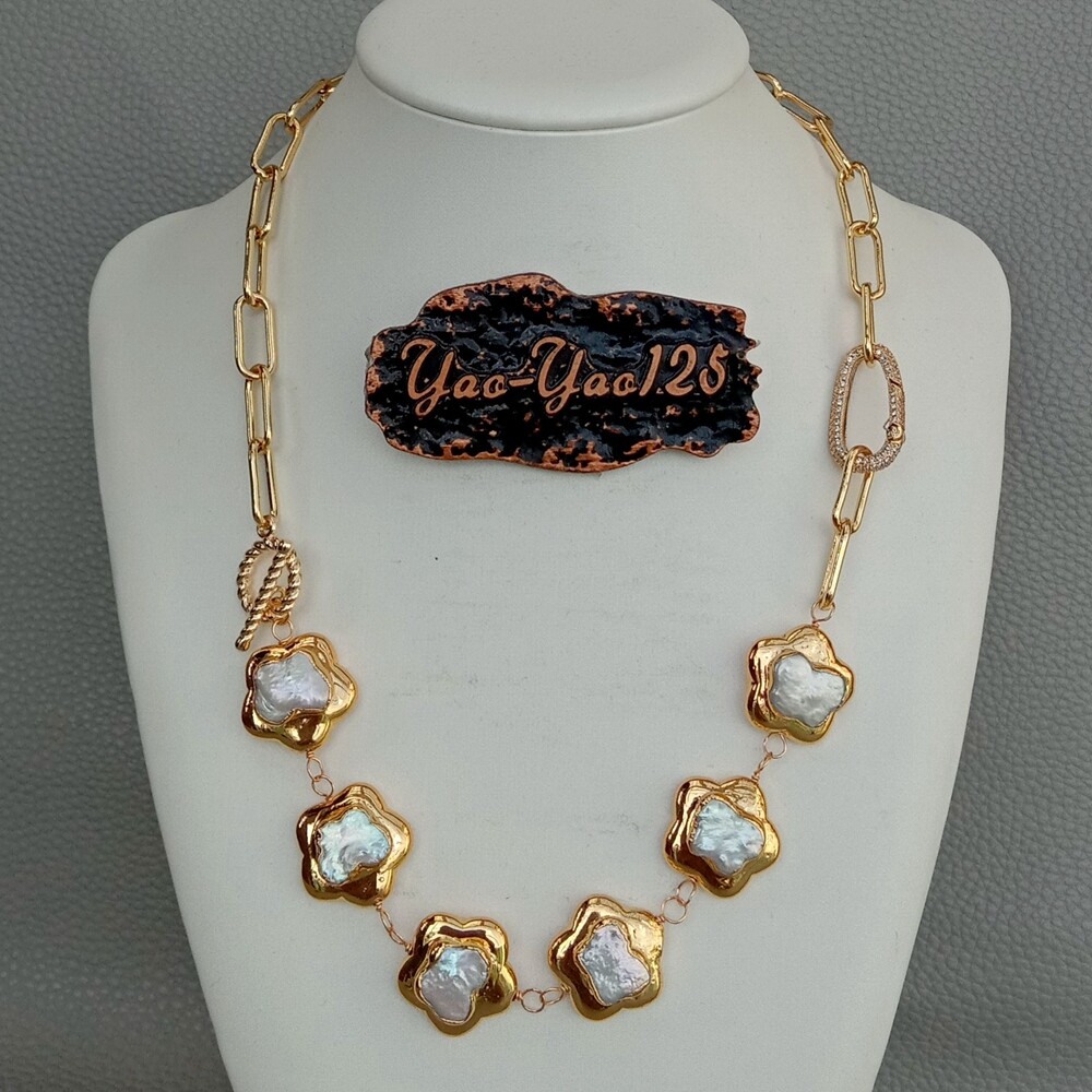 Cultured White Keshi Flower Pearl Chain Necklace 20″