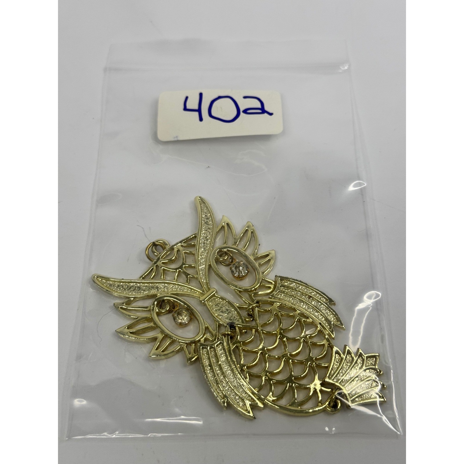 Gold Tone Articulated Owl Pendant Rhinestone Eyes Filigree Statement Bird Boho
