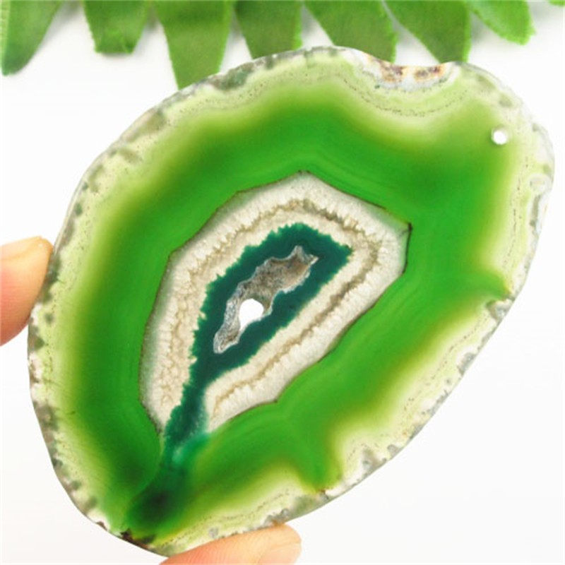Green Druzy Geode Agate Slice Pendant Bead 84x59x5mm F39109