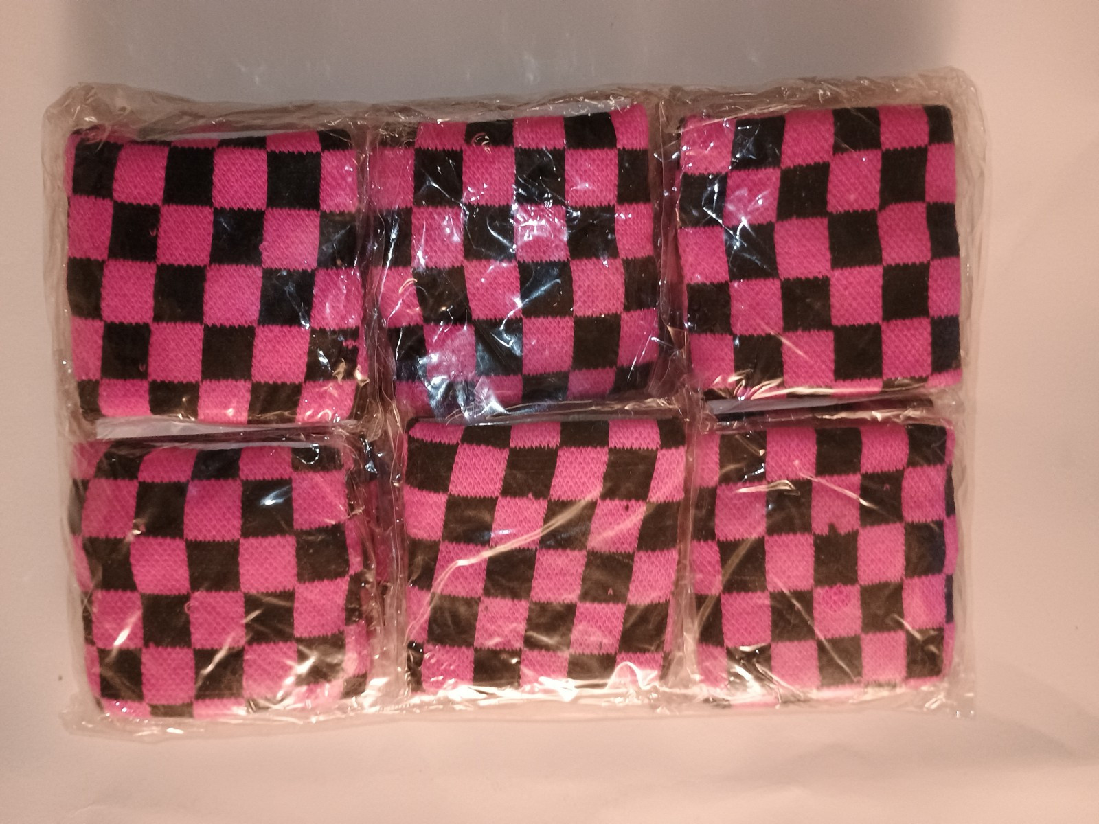 12 Pink & Black Checkered Fashion Wrist Bands-Sweatbands kids stretchy