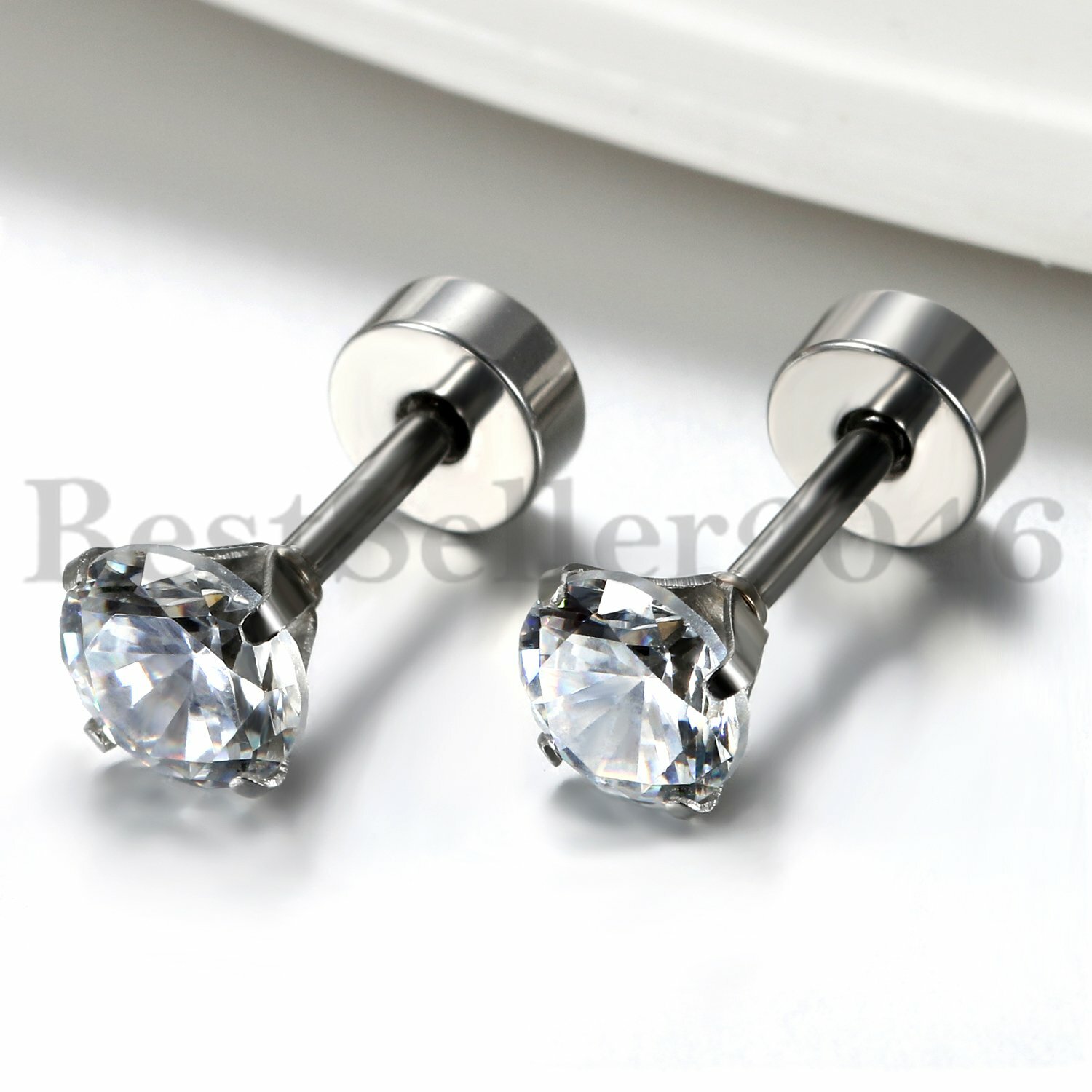 4-6 Pairs Cubic Zircon CZ Ear Stud Earrings Stainless Steel Screw Back Men Women