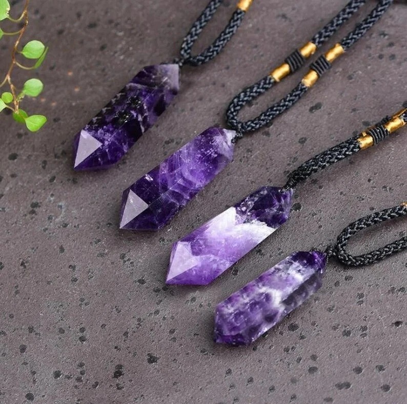 Natural Hexagonal Amethyst Pendant Unisex Crystal Healing Chakra Necklace Gift