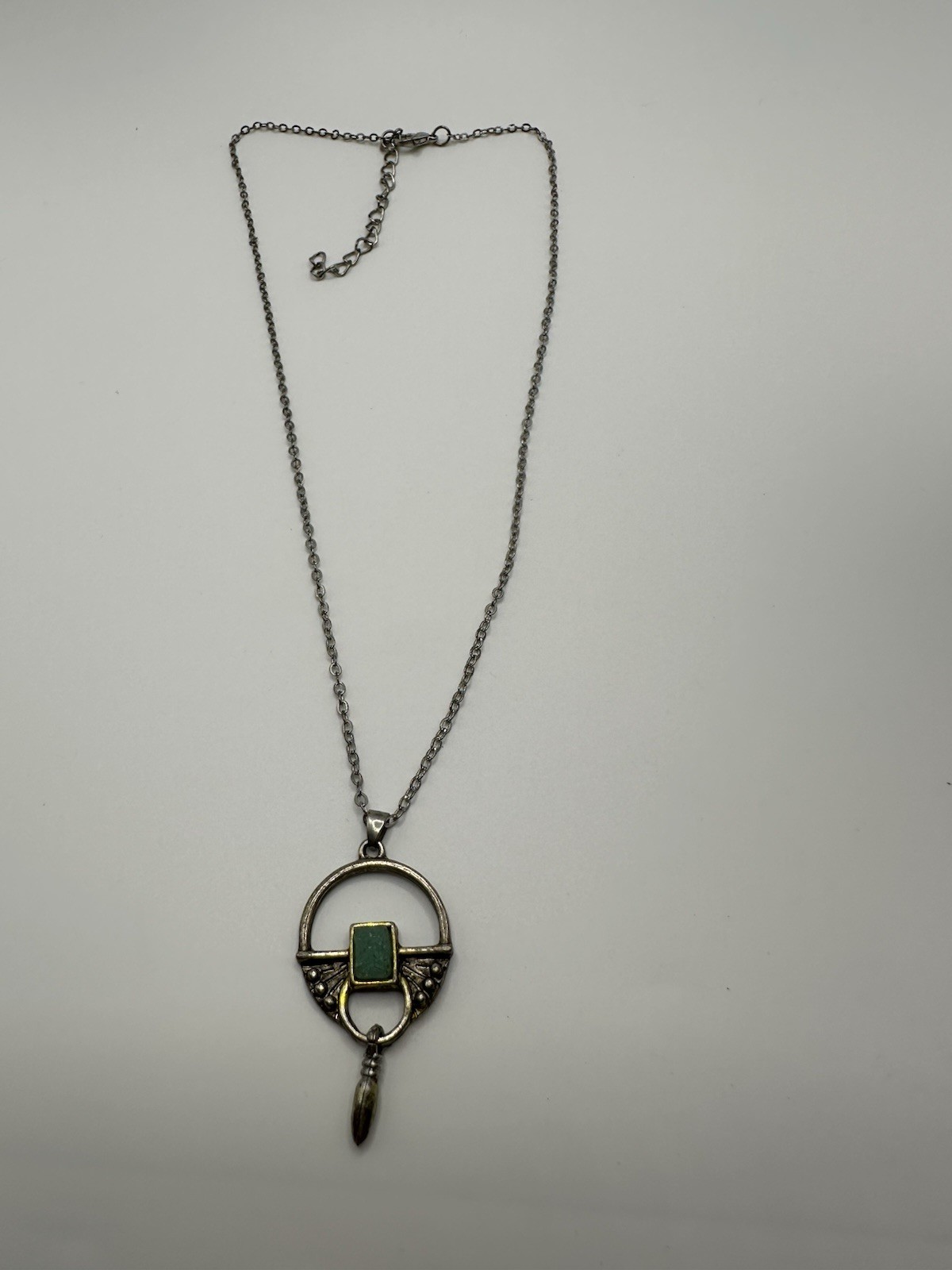 Silver Tone Chain Necklace With Retro Bohemian Circular Pendant 16”