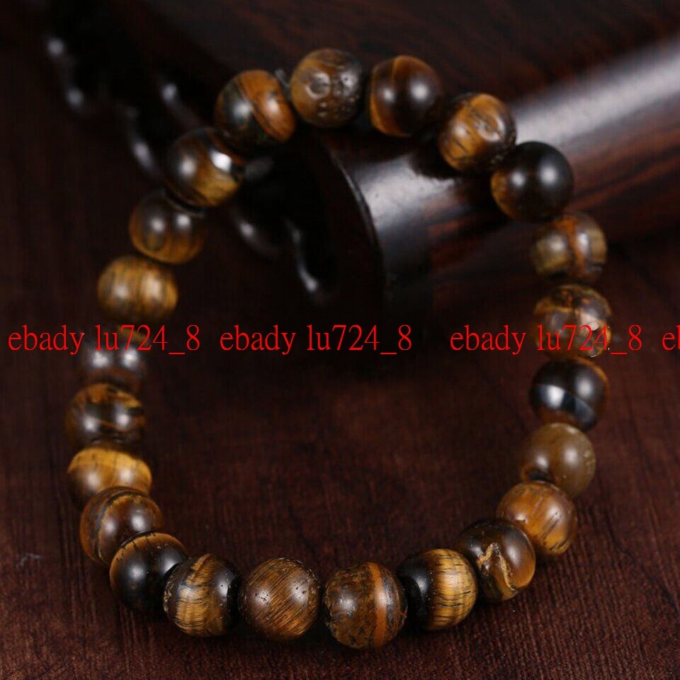 Natural 6/8/10/12mm Tiger’s Eye Turquoise Agate Gems Round Beads Bracelets 7.5”