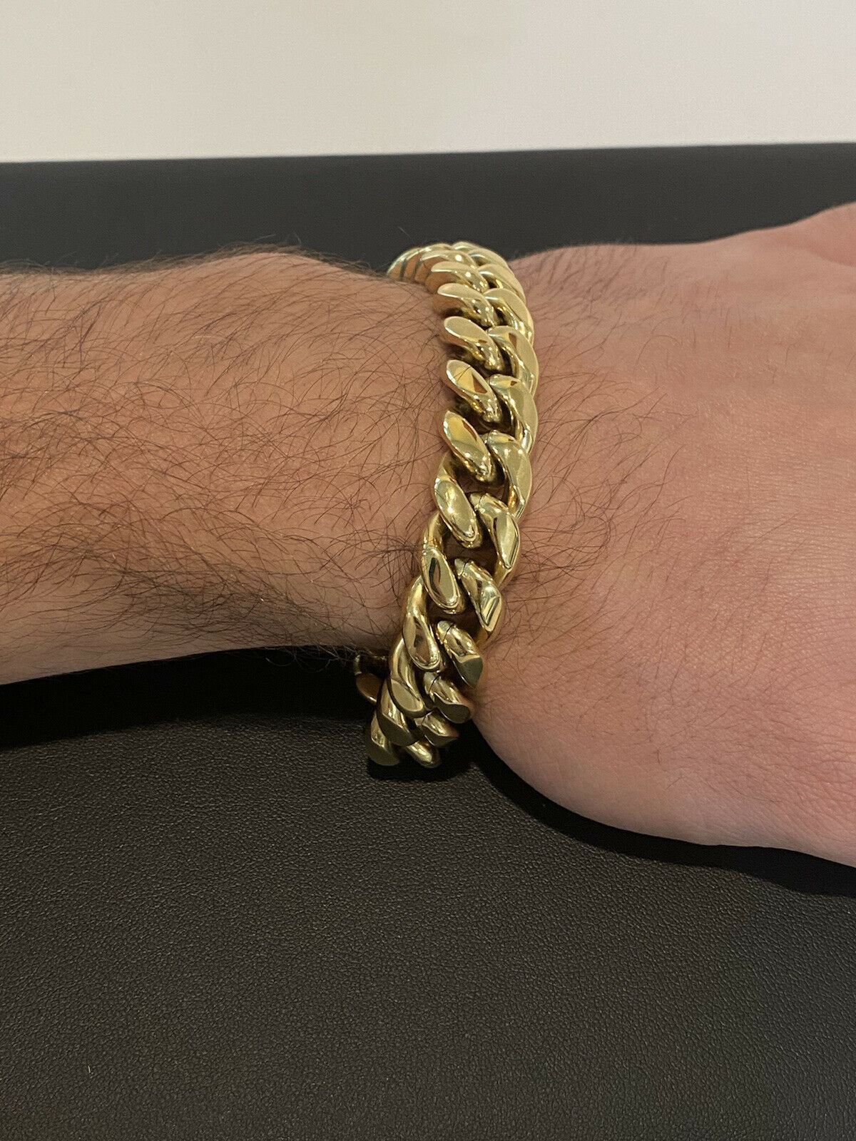 Mens Miami Cuban Bracelet 14k Gold Vermeil Plated SS Mens Hip Hop Bracelet 16mm