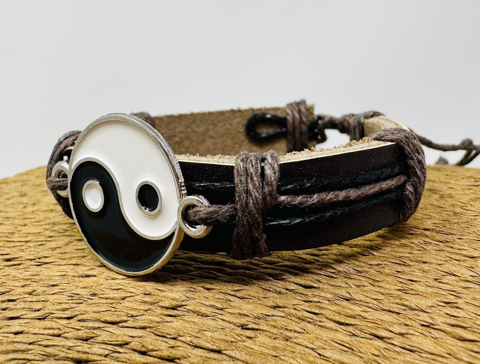 Yin yang bracelet ying yang leather bracelet yin yang cuff tao brown bracelet