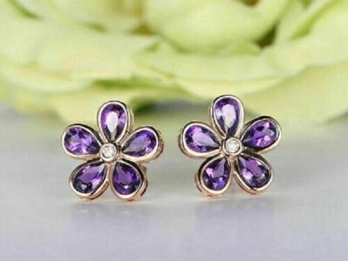 2Ct Pear Cut Simulated Amethyst Women’s Stud Earring 14K Rose Gold Plated