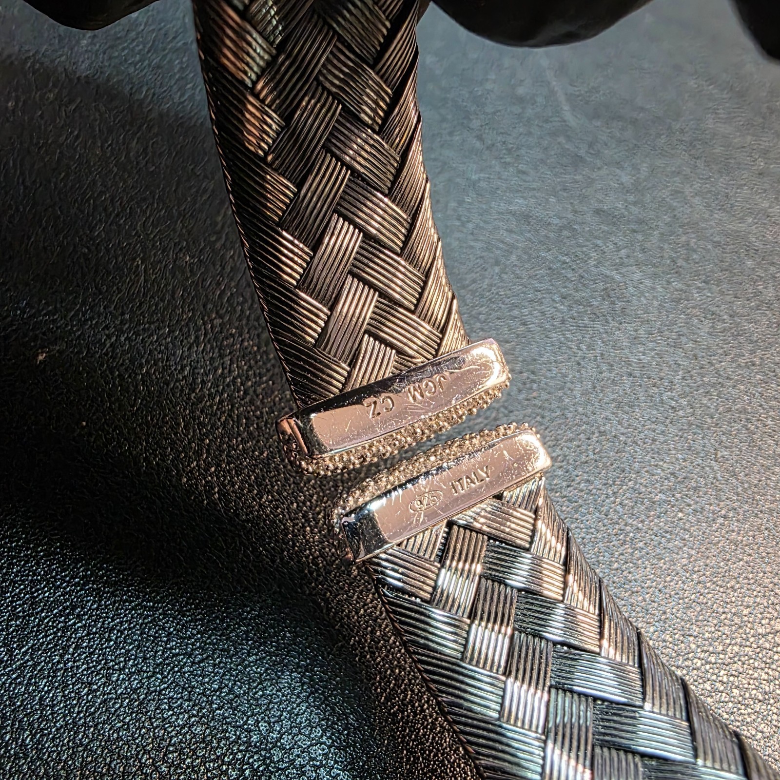 JCM Sterling Silver Black Woven Braided Cuff Bracelet 37.49g