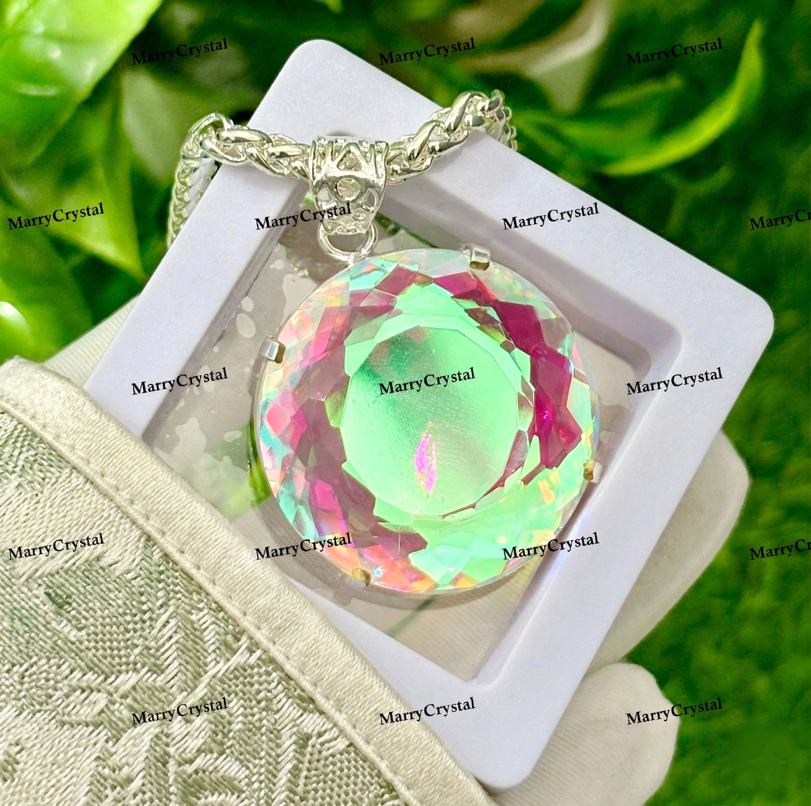 Handcrafted Dichroic Mystic Glass Pendant Necklace, Multi-Color Round Gemstone