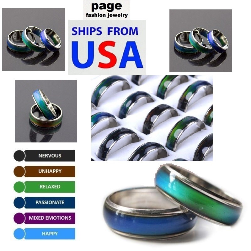 US Seller- 1pc Color Change Mood Ring Emotion Feeling Size 6.5 – 10 With E-Chart