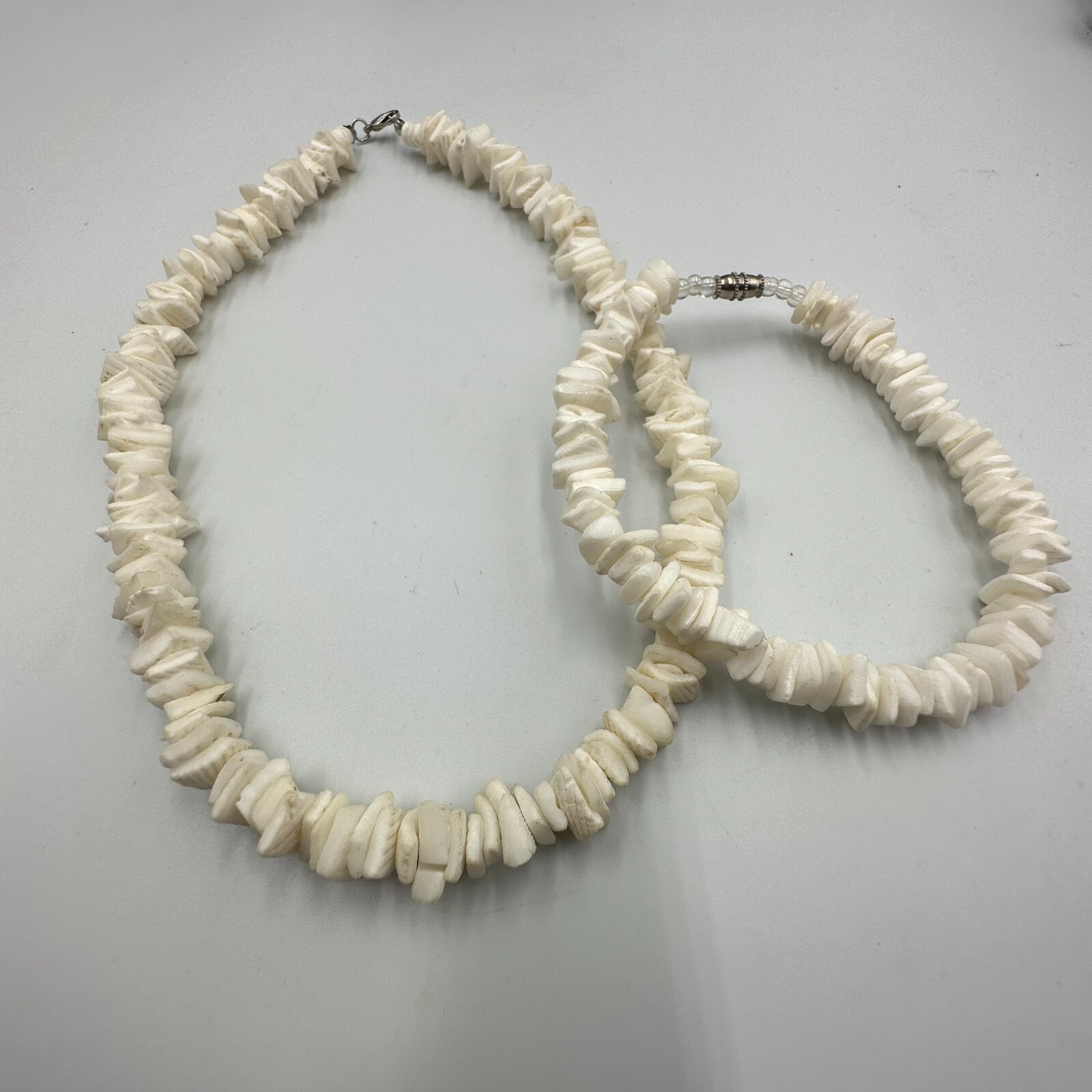 Puka Shell Necklace Anklet Set Matching Beach Summer Coastal Surfer Jewelry