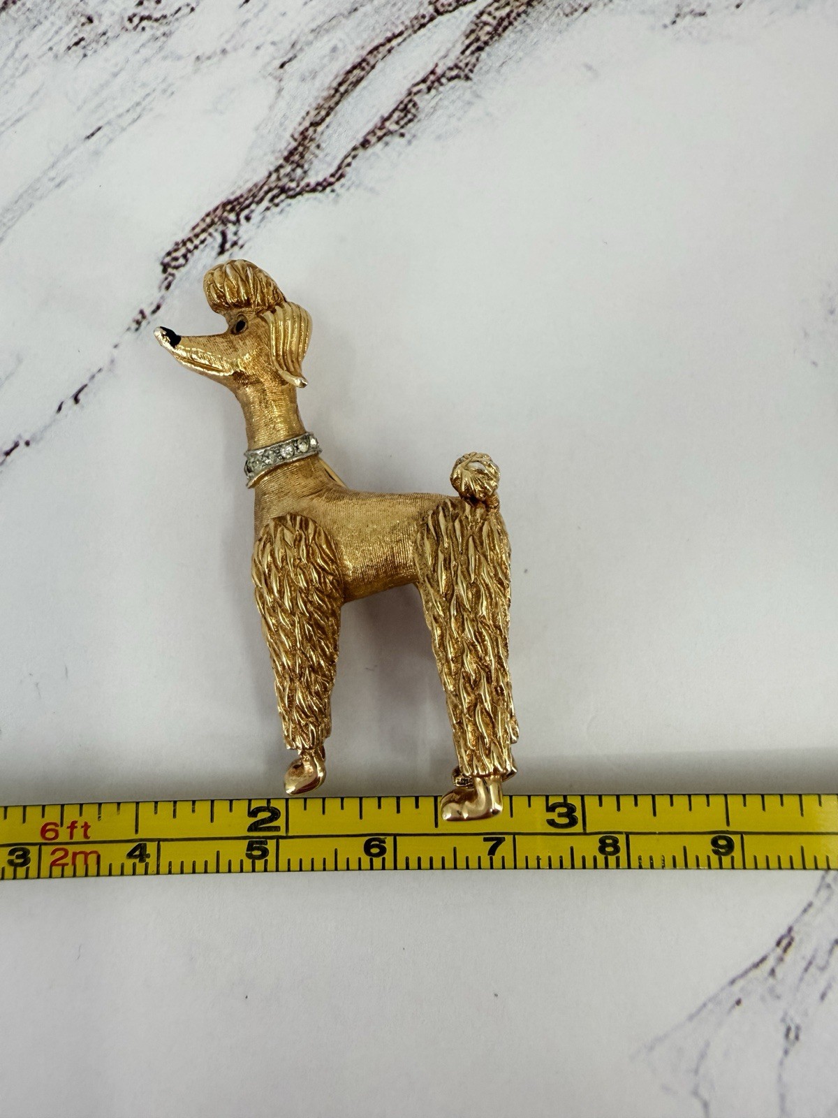 Vintage Marcel Boucher Poodle Brooch Pin 7919P GoldPlated Rhinestone Collar 1960