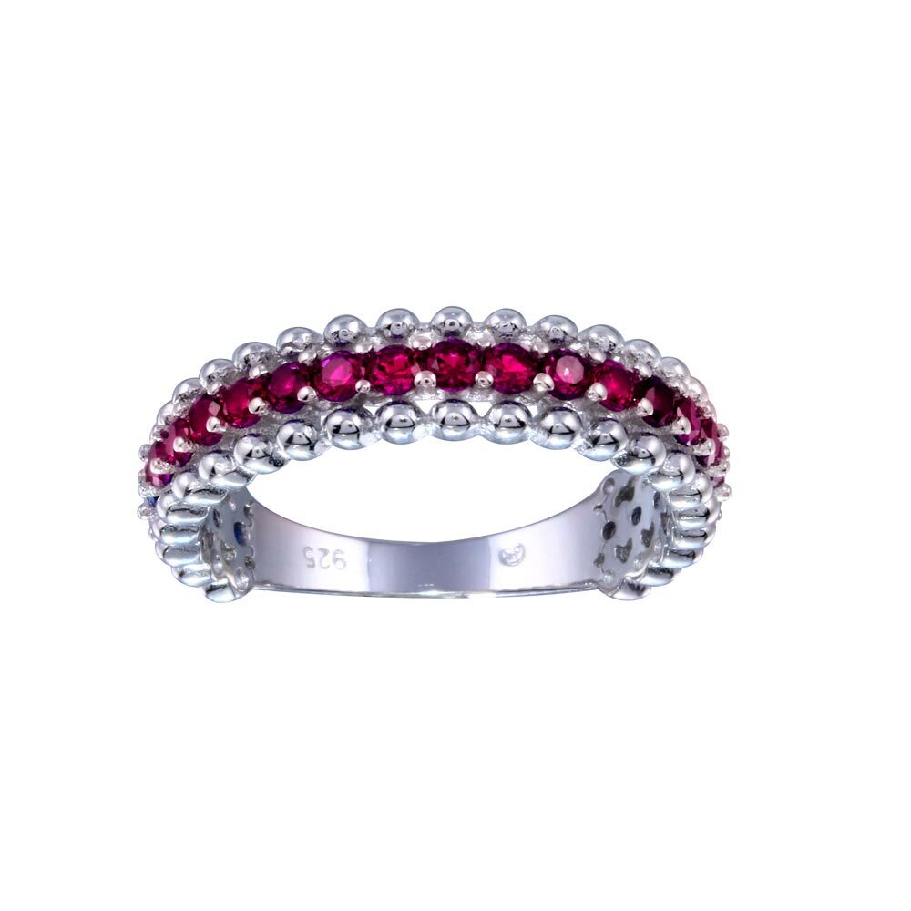 RUBY BAND RING W/ LAB SIMULATED RUBY GEMSTONES / 925 STERLING SILVER / SIZE 5-9