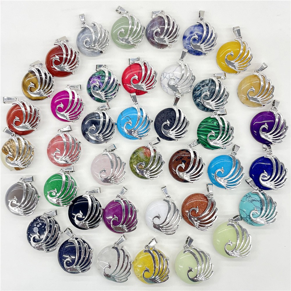 10pcs Mixed Natural Stone Round Peacock Pendants Healing DIY Jewelry Making