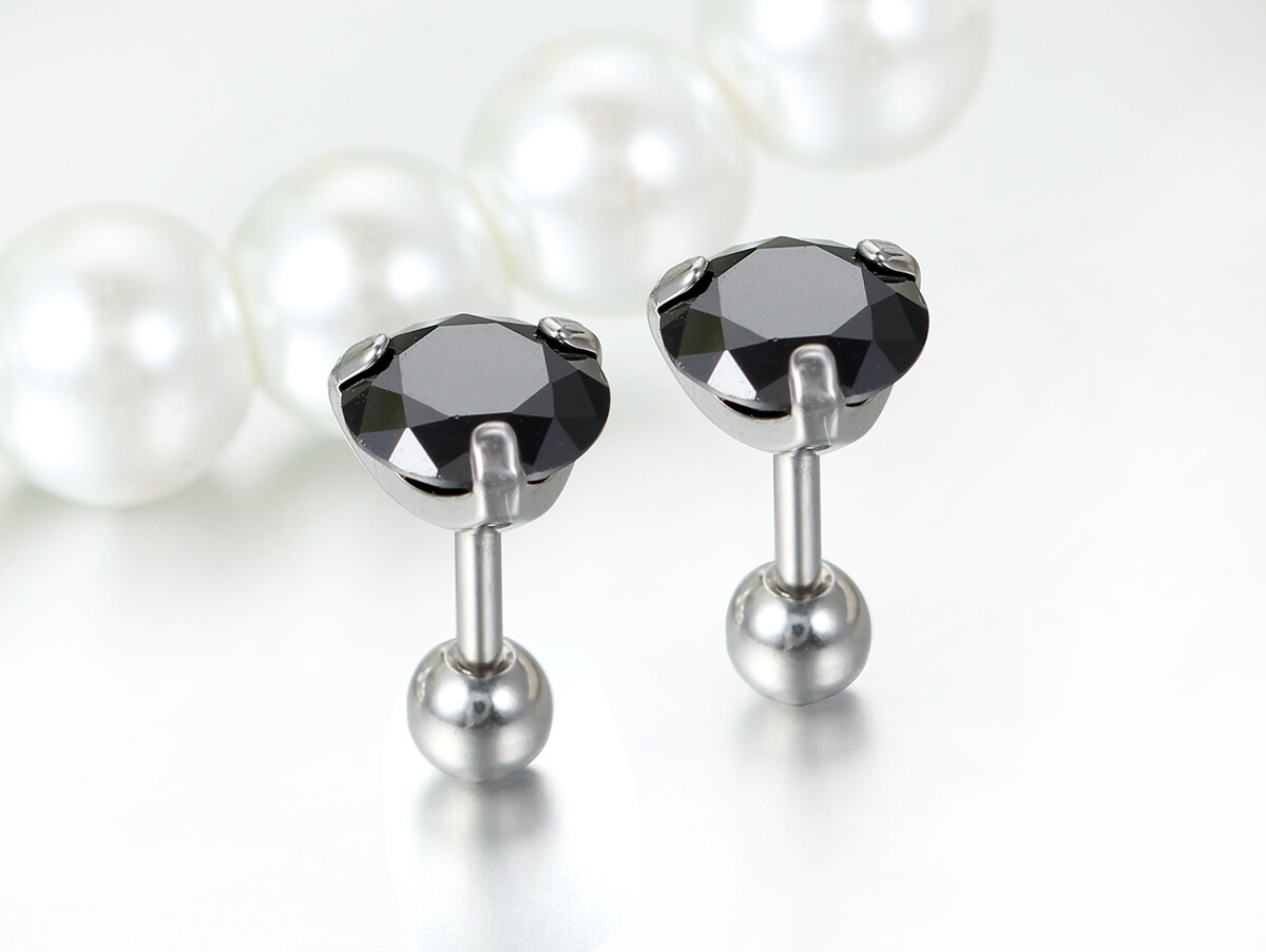 Men’s Women’s Round CZ Stainless Steel Ball Screw Back Pierced Stud Earrings