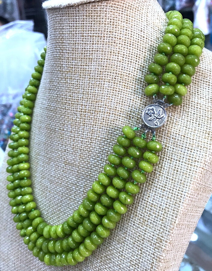 5x8mm NATURAL Green Peridot FACETED BEADS NECKLACE 3 Row 18-20”