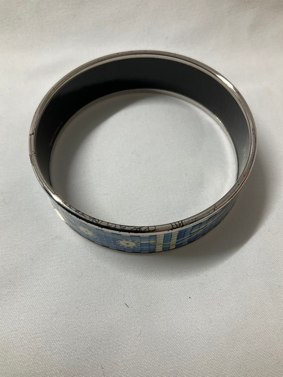 HERMES Cloisonne Enamel Email GM Bangle Bracelet Royal Blue Silver Women