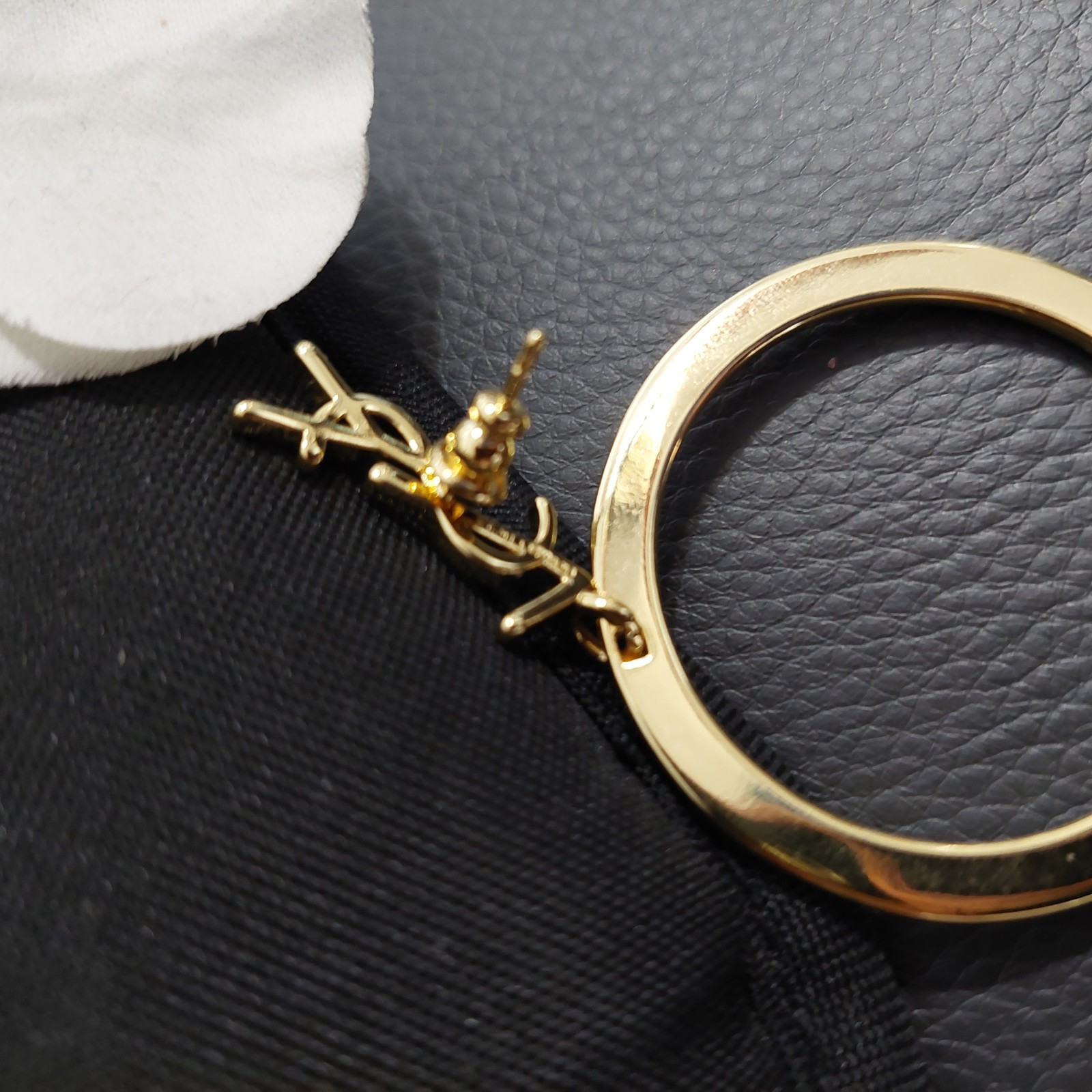 Auth. YVES SAINT LAURENT YSL LOGO Large Dangle HOOP EARRINGS Gold Tone