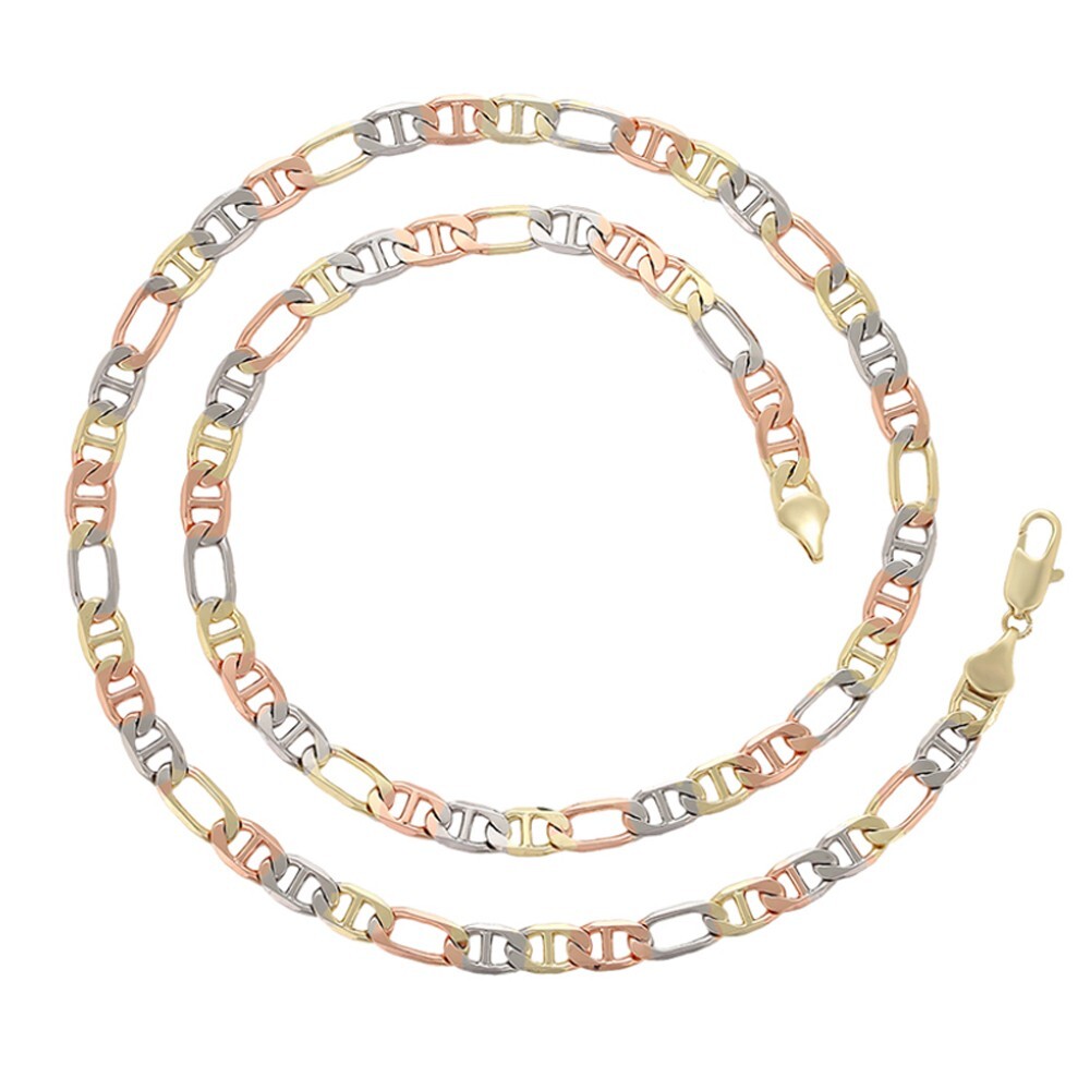 Tri Color Gold Plated Chain Necklace – Figarucci Style – 24in Long – 6mm