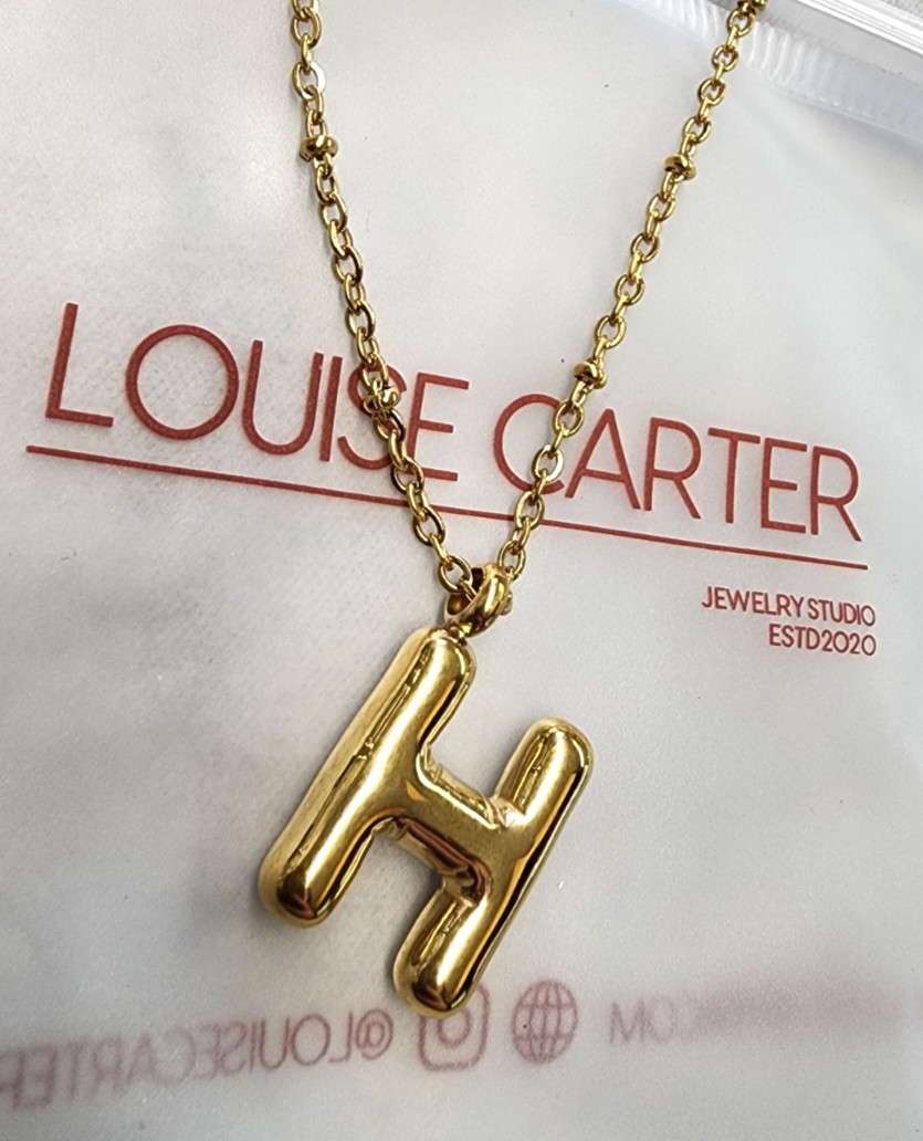 Louise Carter 18K Gold Plated Bubble Letter ‘H’ Initial Necklace 19.5″+2″