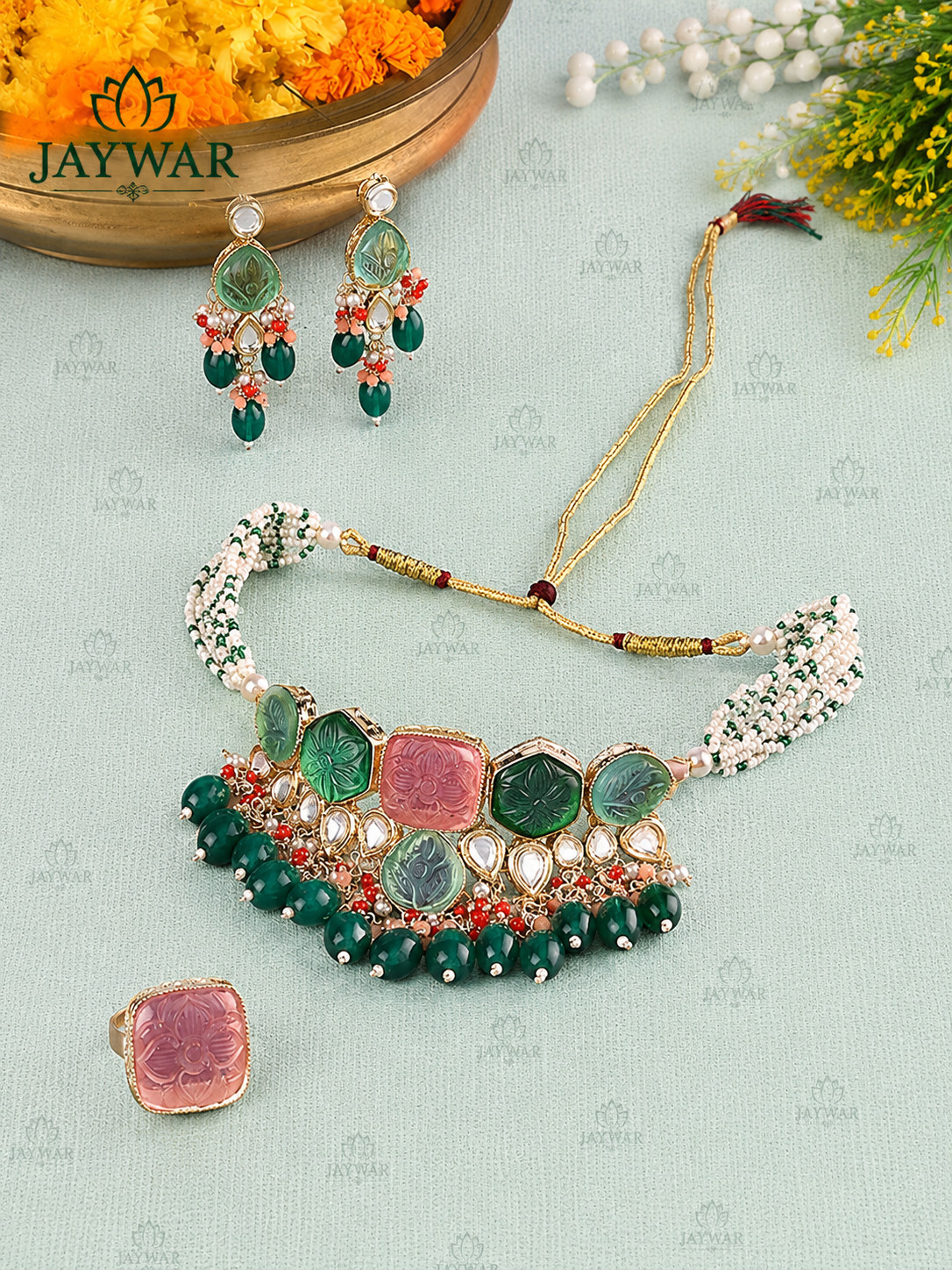 Traditional Kundan Choker Jewelry Set Gold Plated Indian Bridal Wedding Women