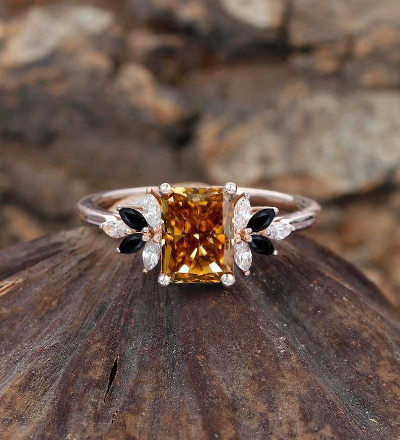 Vintage Cirtine Engagement Ring Marquise Cut Gems Onyx Ring Art Deco Ring