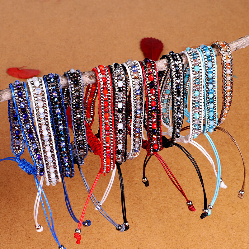 Fashion Multicolor Crystal Beaded Woven Bracelet Bangle Handmade Rope Jewelry