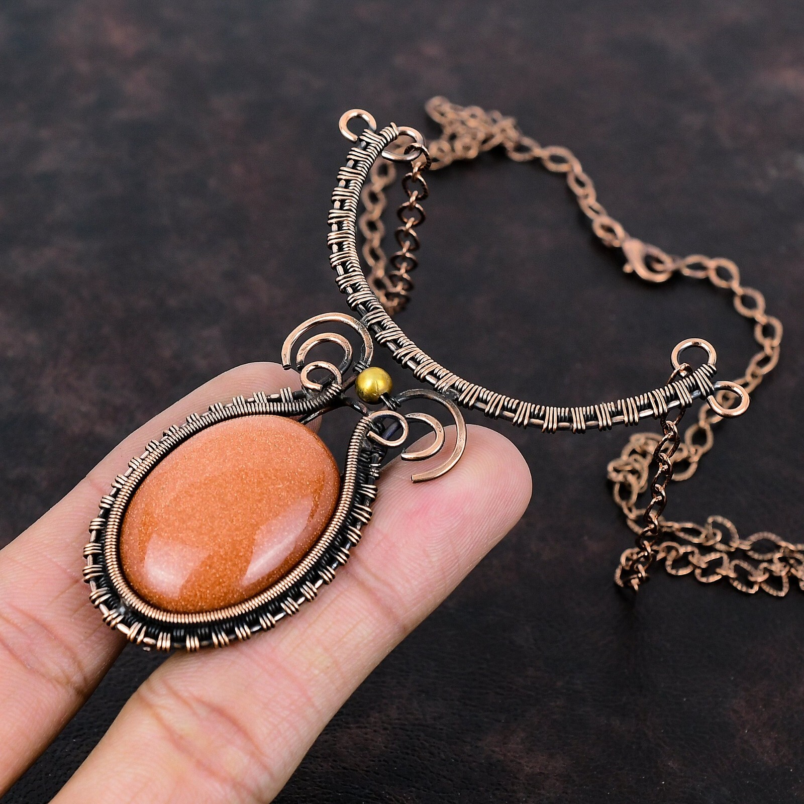 Sun Sitara Wire Wrapped Adjustable Necklace Handcrafted Copper Unique Gift 18.0″