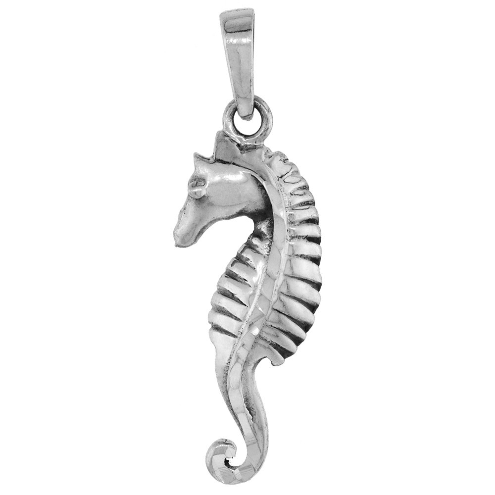 925 Sterling Silver Sea Horse Pendant 28mm Tall with 16 to 24 Inch Chain