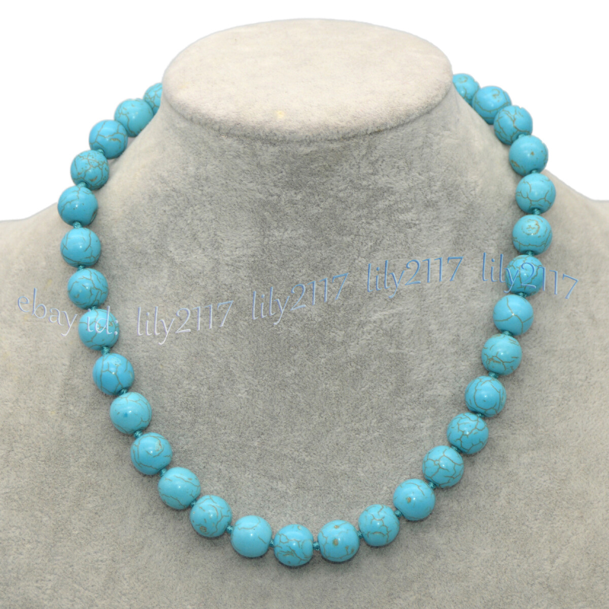 Round Blue Turquoise 8/10/12/14mm Gemstone Smooth Beads Necklaces 14-50 inches