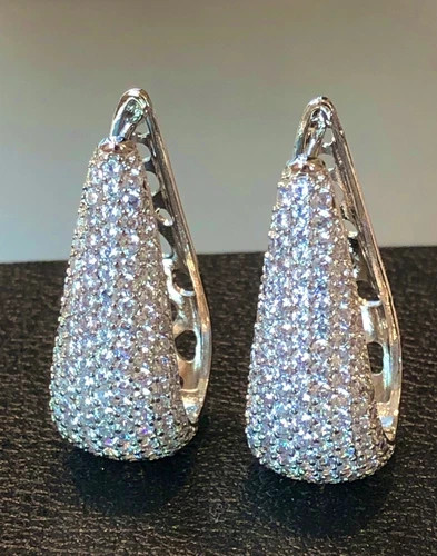 18k White Gold Plated Simulated Diamond Huggie Hoop Earrings Bridal Jewelry Gift
