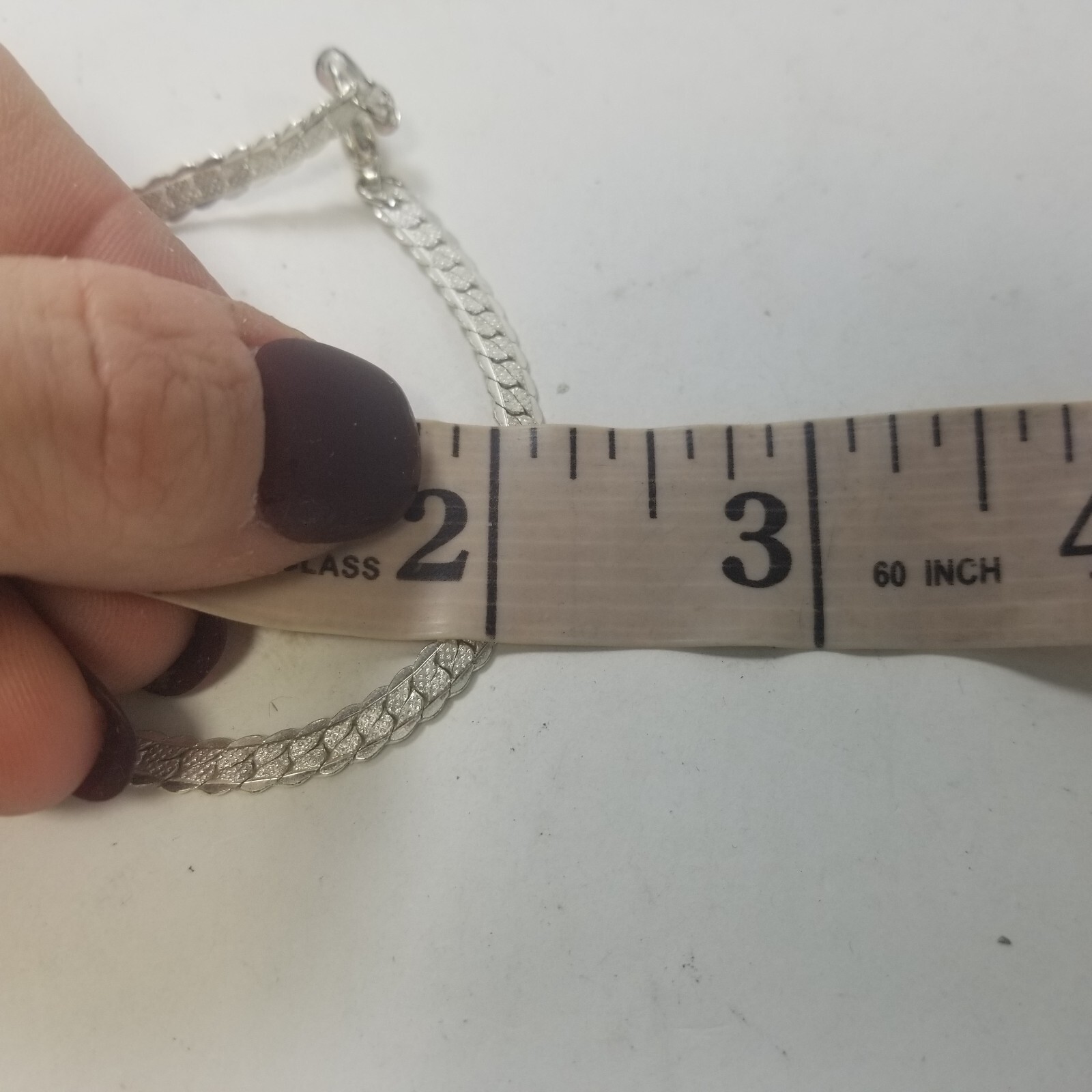 Flat Curb Link Chain Bracelet Silver Tone Bangle 7.5″