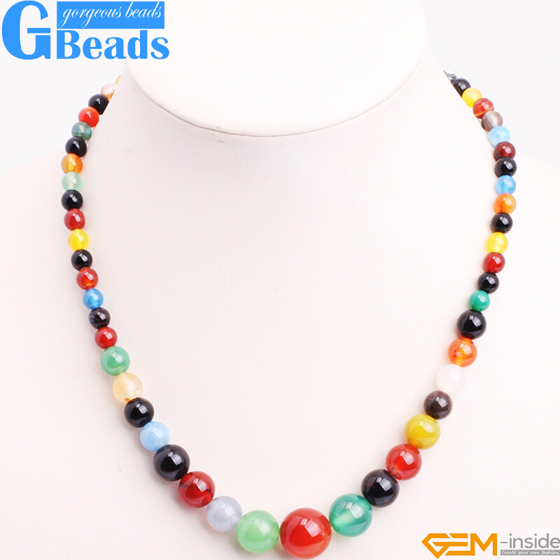 Handmade 6-16mm Graduated Gemstone Beaded Long Necklace 17-22 Inch Free Shipping
