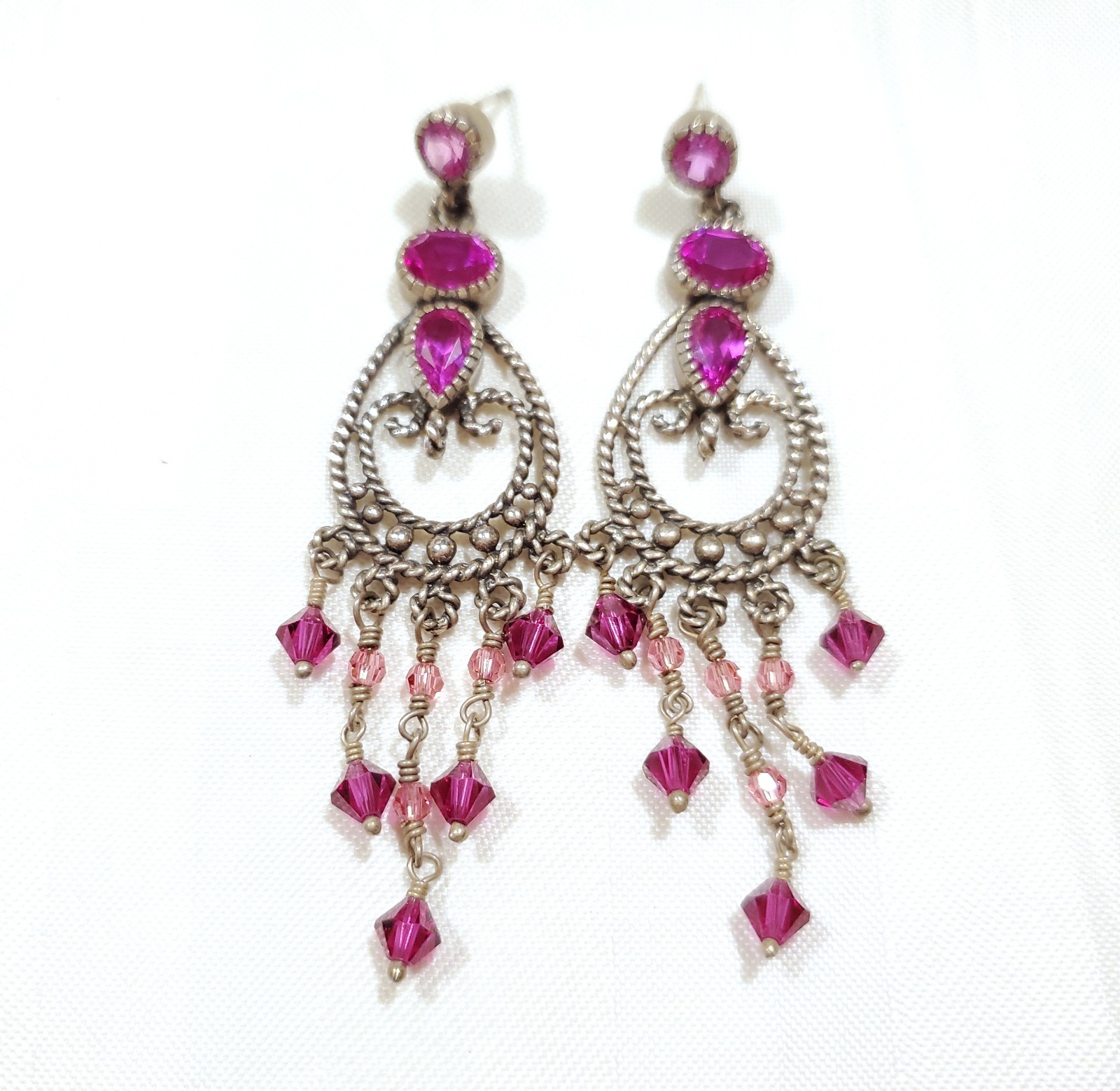 Pink Chandelier Dangle Drop Crystals Beads Earrings Beautiful Bollywood Style