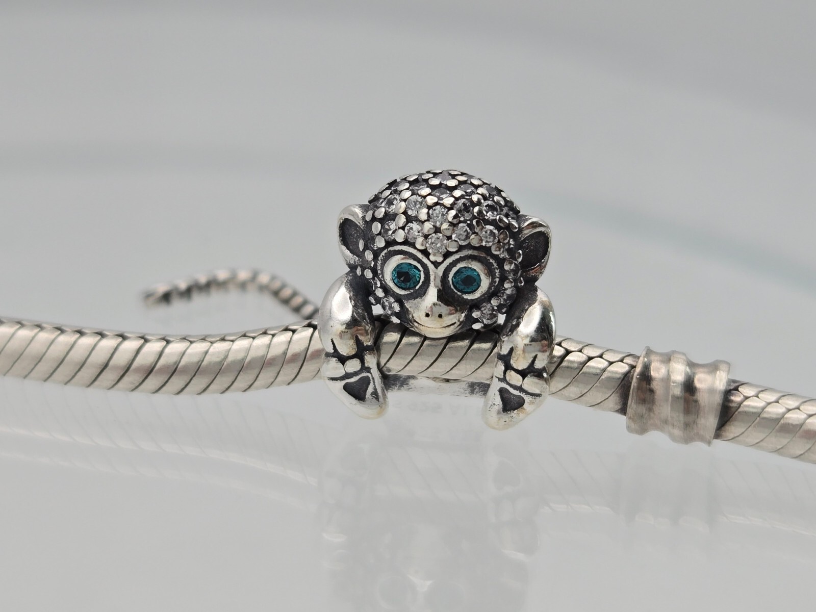 Authentic Pandora Sparkling Monkey long Tale moment Silver Charm