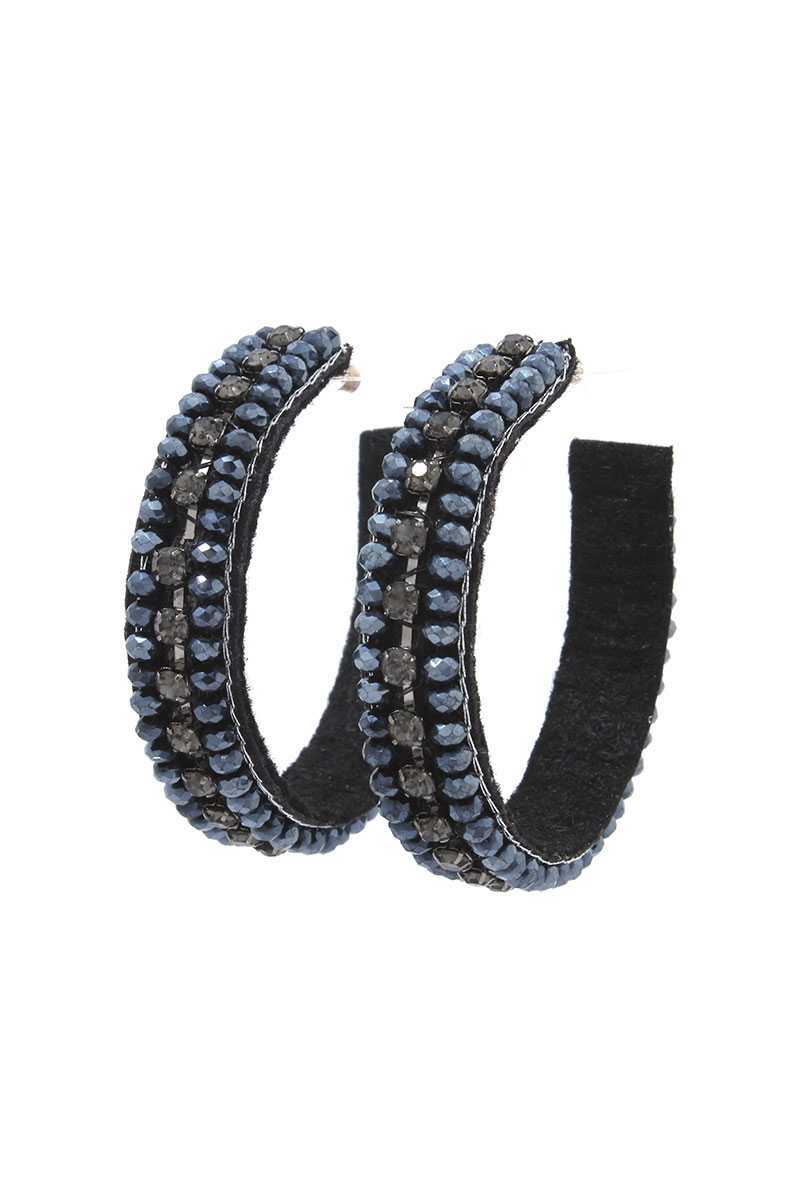 Midnight Dark Blue Rhinestones Hoop Earrings